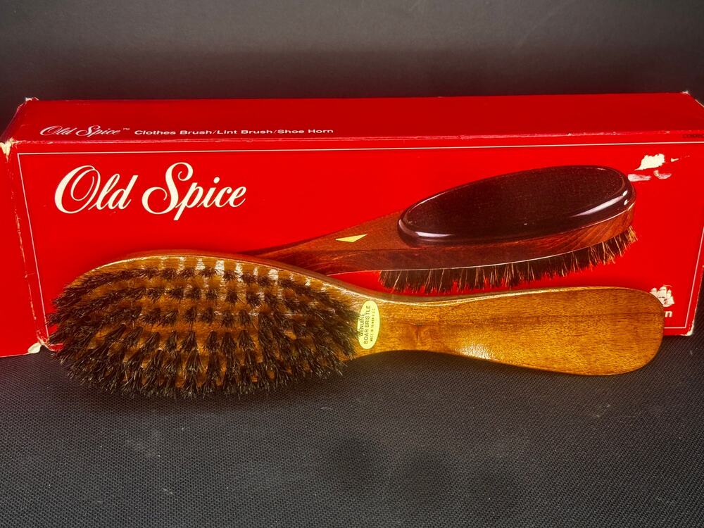 NOS NEW 1985 Old Spice Clothes Brush/Lint Brush/Shoe Horn 100% Boar Bristle